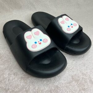 Puffy Bunny Cloud Slides Sandals-Black-Womens 9.5-Loungewear-Casual-Cute-Classic